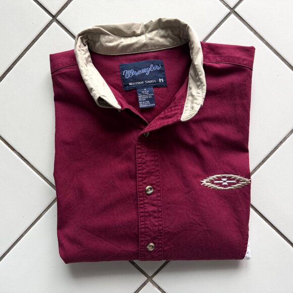 Wrangler brushpopper Western shirt in maroon/white colourblock (men’s M) - Picture 10 of 10